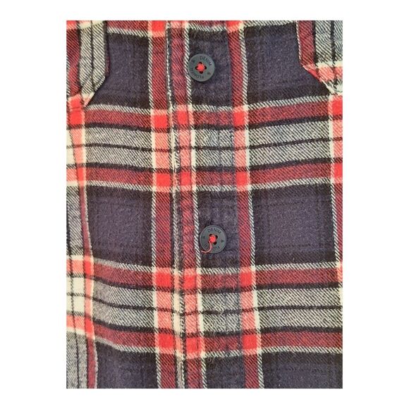 Denim & Flower Flannel Collection Button Up Pockets Red White Blue Plaid L Slim - Picture 5 of 12